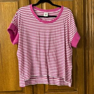 Cabi pink and white stripe tee